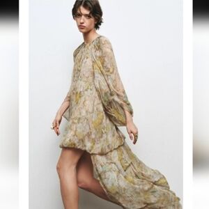 Zara High-Low Floral Maxi Dress in Beige and Yellow